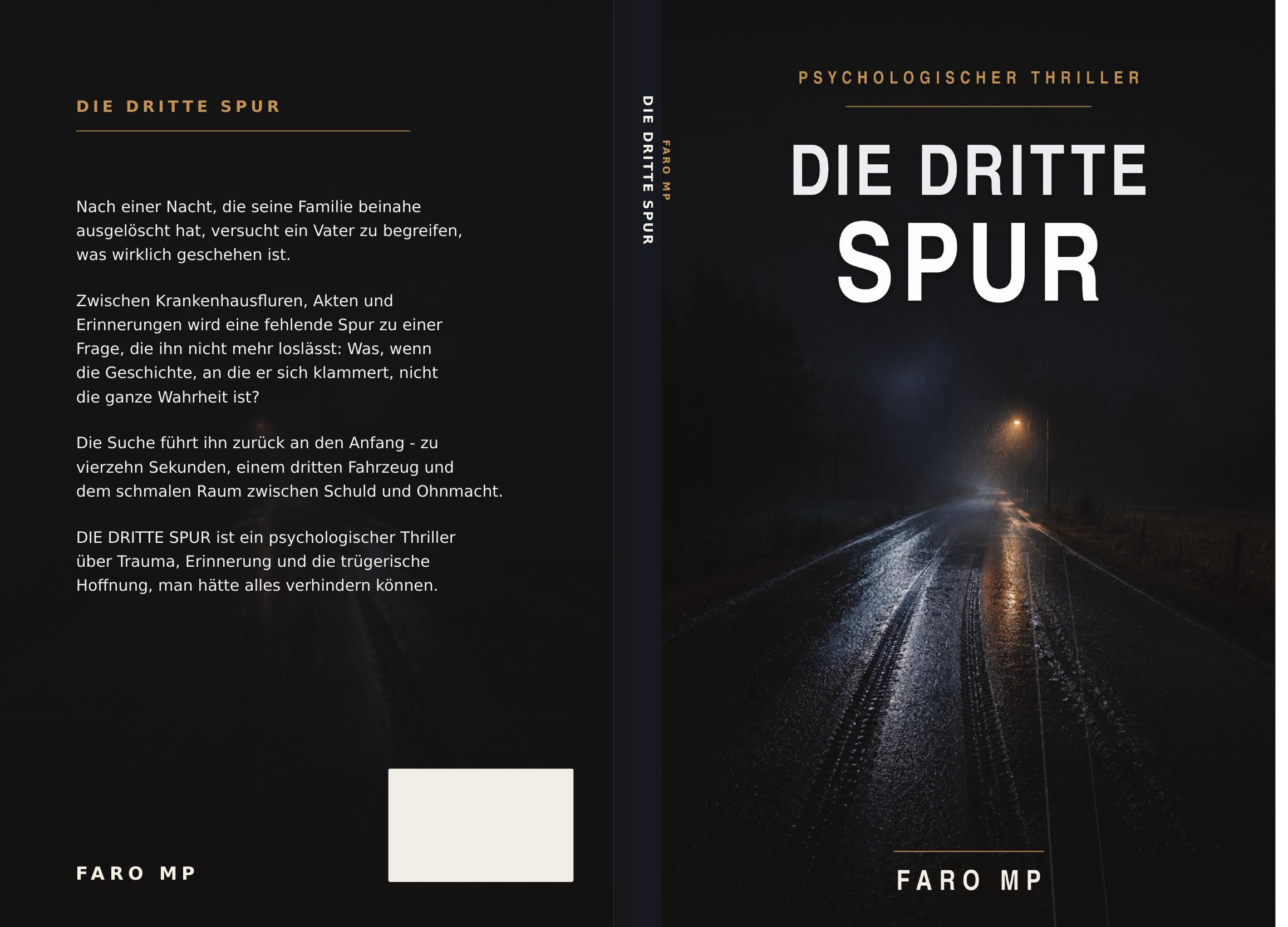 Komplettes Taschenbuchcover von Die dritte Spur mit Rückseite, Buchrücken und Vorderseite